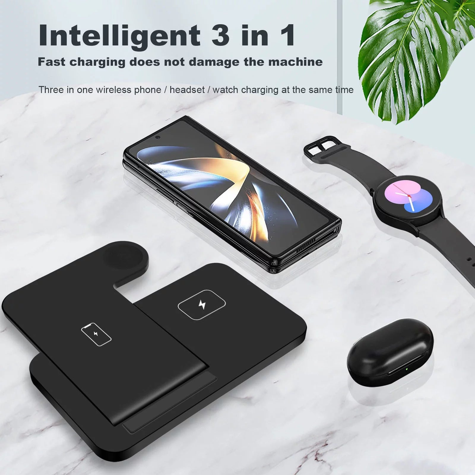 3-In-1 Wireless Charging Stand for Samsung Galaxy, Iphone, Galaxy Watch, Galaxy Buds, Black