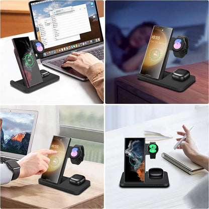 3-In-1 Wireless Charging Stand for Samsung Galaxy, Iphone, Galaxy Watch, Galaxy Buds, Black