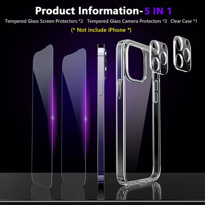 Iphone 14 Pro Max Shockproof TPU Softshell Slim Phone Case with Glass Protector, Clear