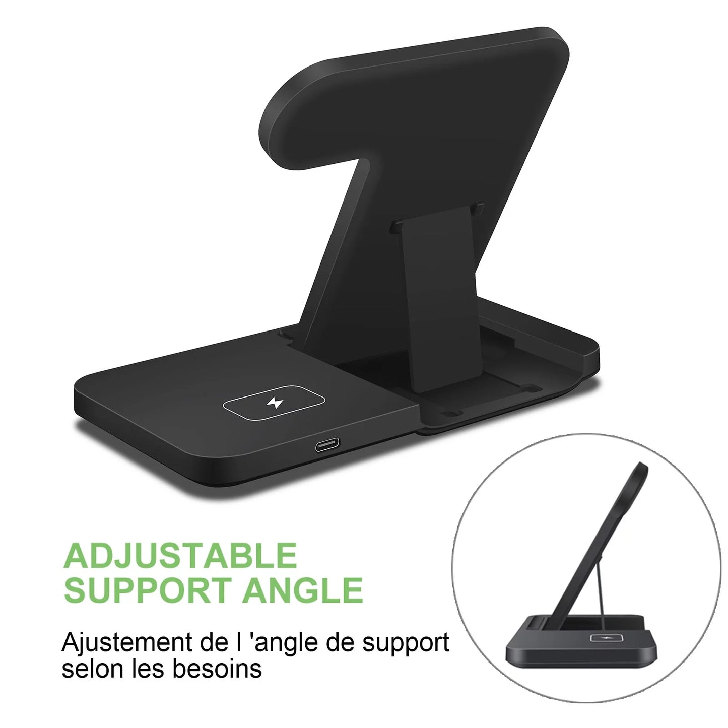 3-In-1 Wireless Charging Stand for Samsung Galaxy, Iphone, Galaxy Watch, Galaxy Buds, Black